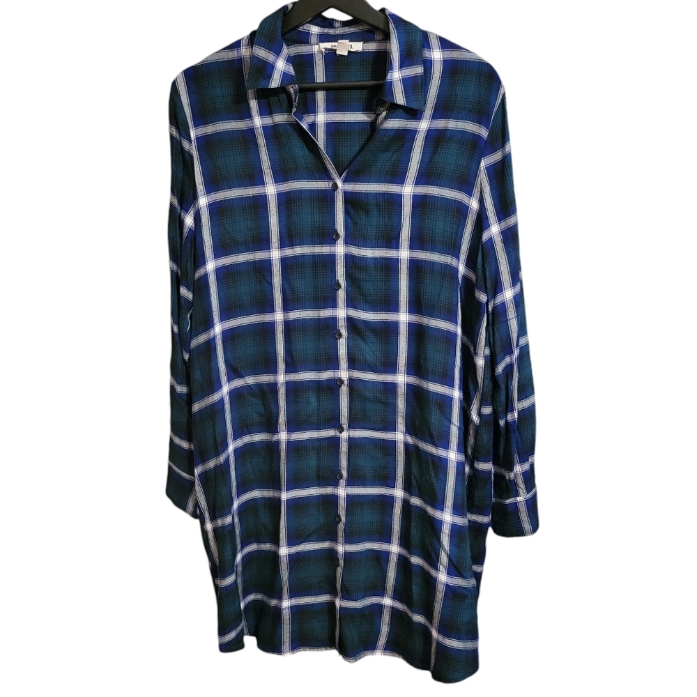 BB Dakota Blue Plaid Long Sleeve Shirt Dress